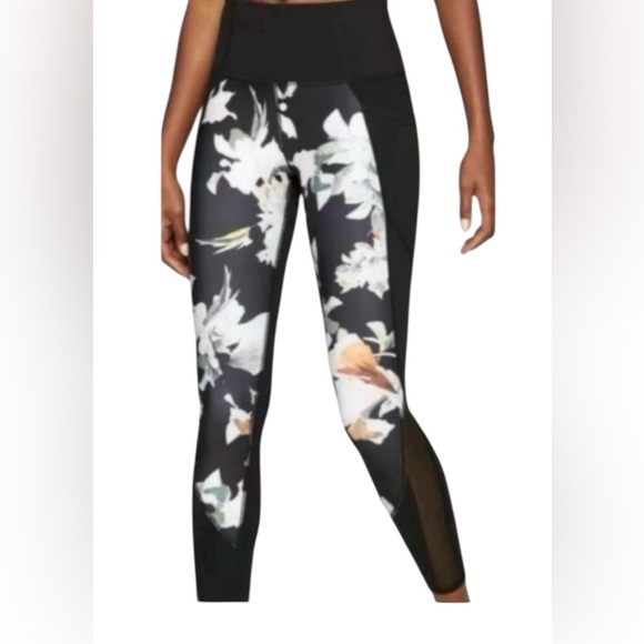 Athleta Pants - Athleta Blossom Intuition Small 7/8 floral black leggings with mesh on the legs